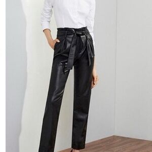 Antonio Melanie 100% Leather Kerry Pants Belted Paperbag Sz 8 Black